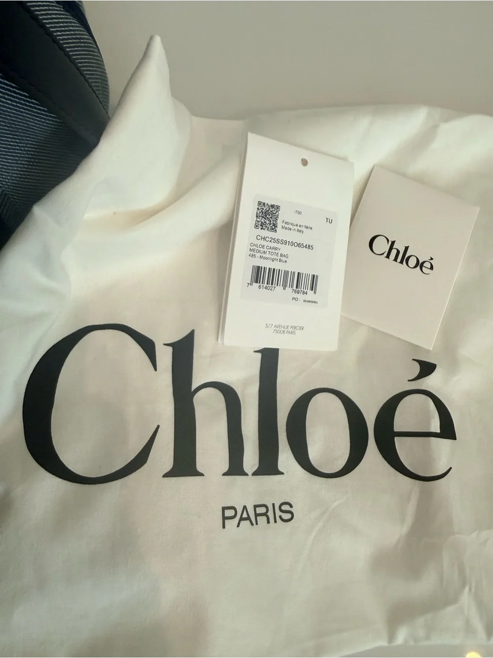 NEW Chloé Carry Logo Detailed Large Tote Bag in Striped Moonlight Blue Bag